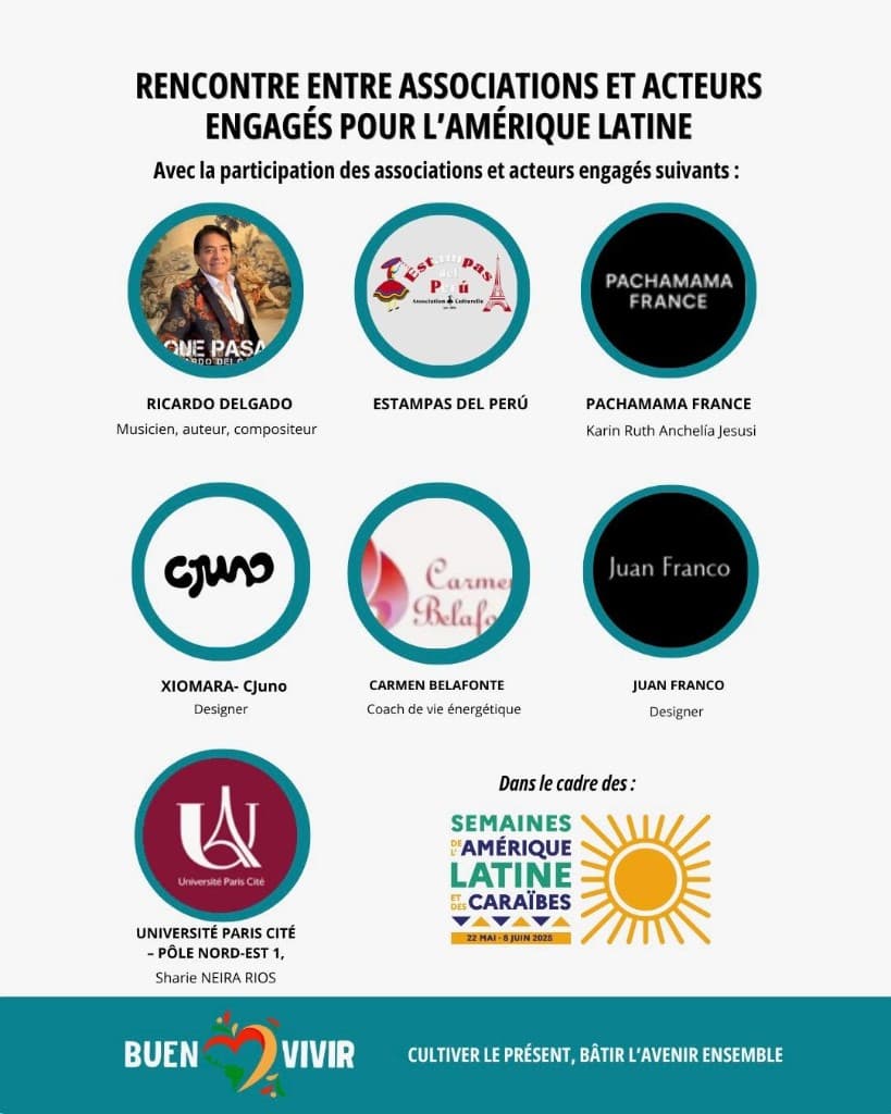 Artists and committed actors — Ricardo Delgado, Estampas del Perú, Pachamama France, and others